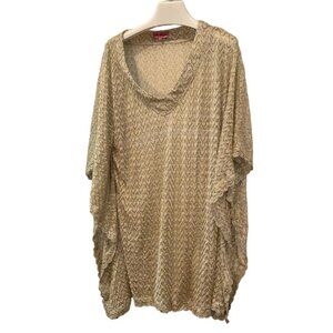 Miss June gold metallic chevron zig zag caftan cover up top dress 2 M